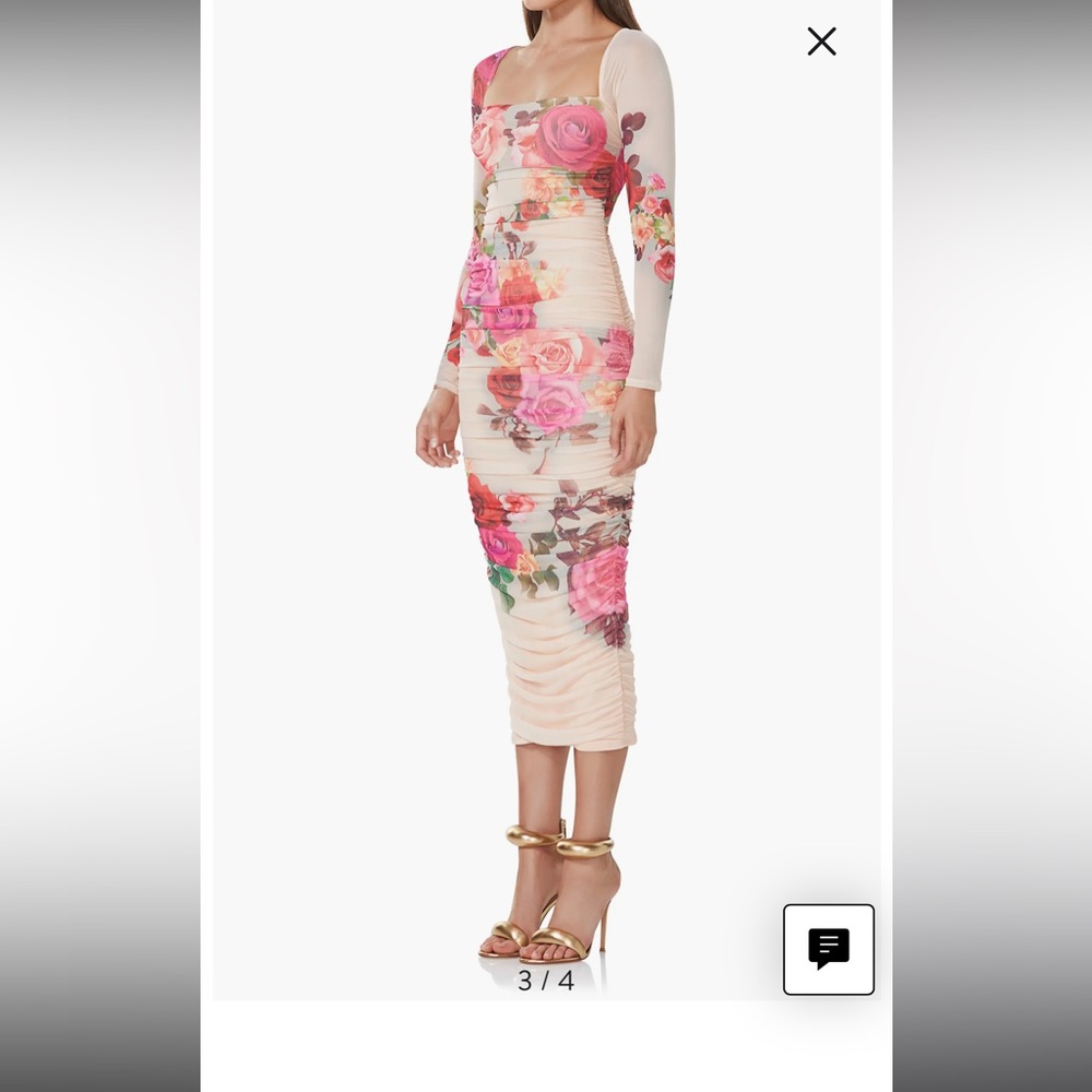 AFRM-Maggie Ruched Long Sleeve Body-Con Midi Dress - Size Small